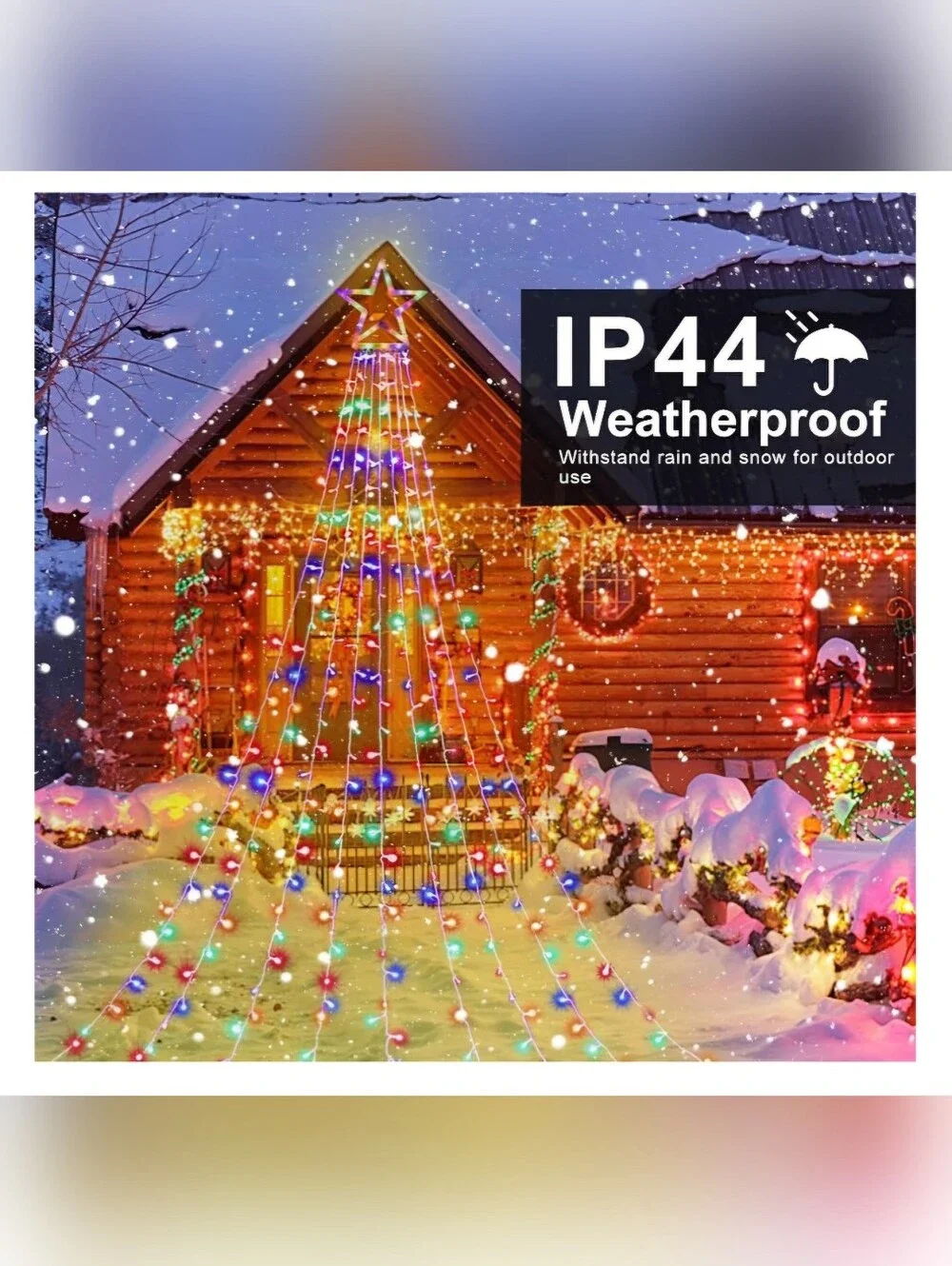 Outdoor Christmas Decorations, 320 LED Waterfall String Lights, 8 Light Modes